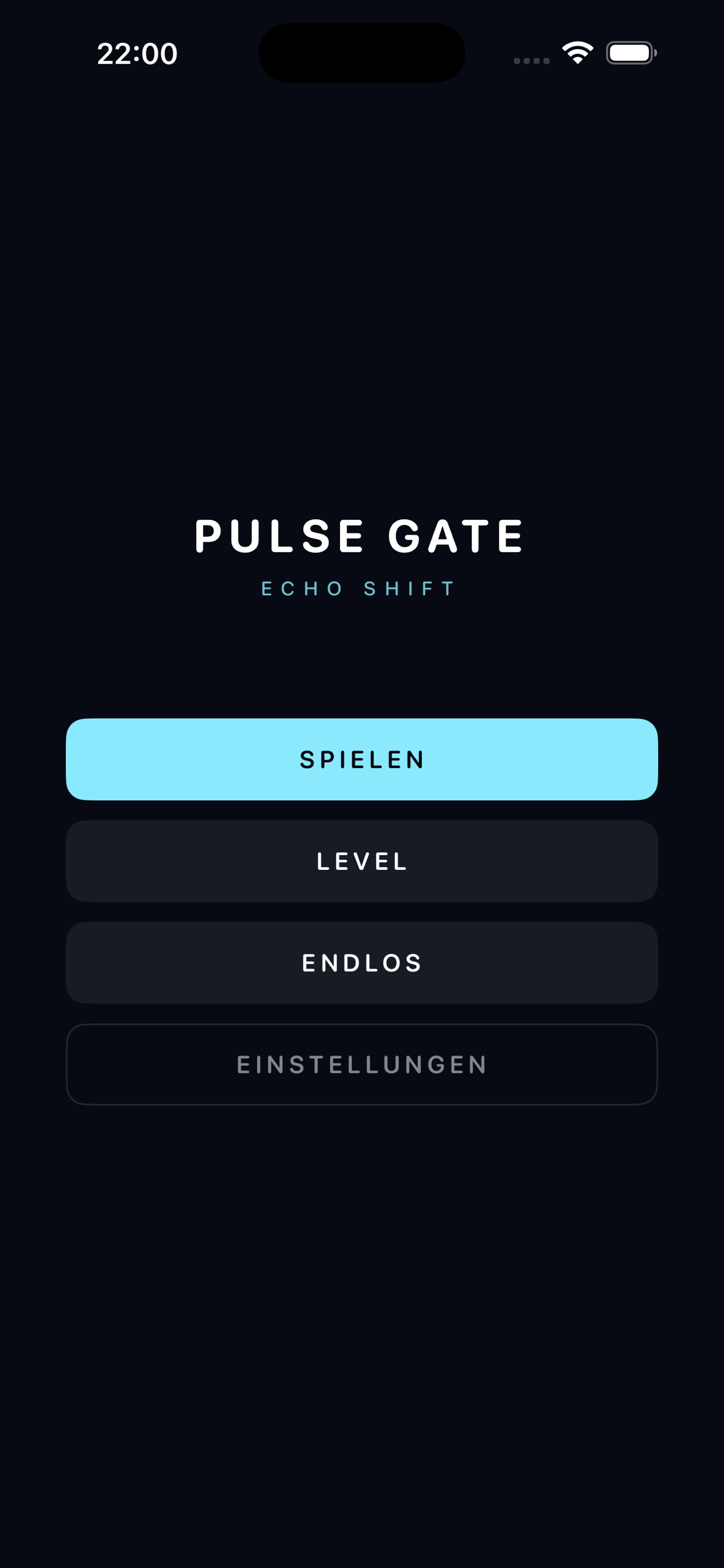 Hauptmenü von Pulse Gate: Echo Shift